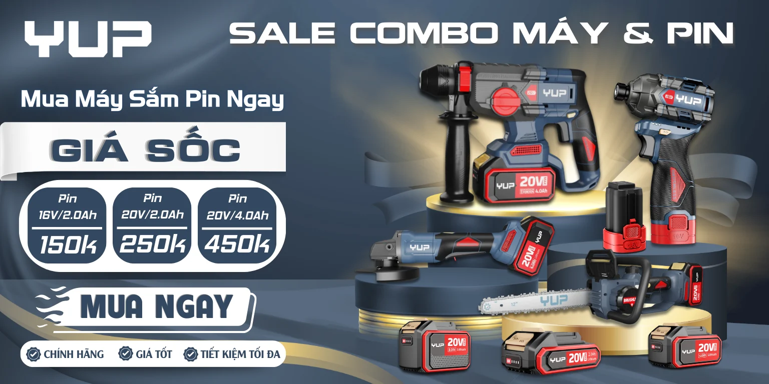 Banner chương trình sale combo máy và pin YUP